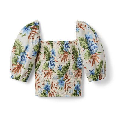 Tropical Floral Smocked Cropped Puff Sleeve Top - Janie And Jack