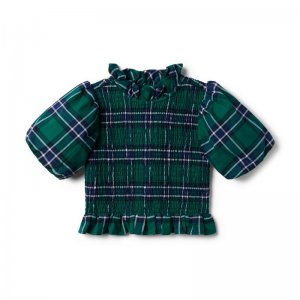 Plaid Smocked Balloon Sleeve Cropped Top - Janie And Jack