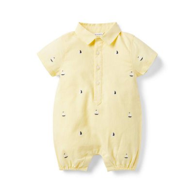 Baby Embroidered Sailboat Linen-Cotton Romper - Janie And Jack